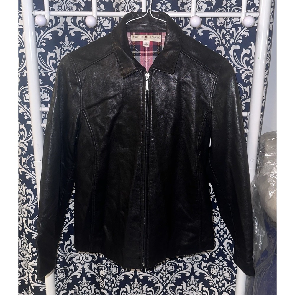 Tommy Hilfiger‎ Golf Vintage Womens Dark Brown Leather Jacket Medium 15481